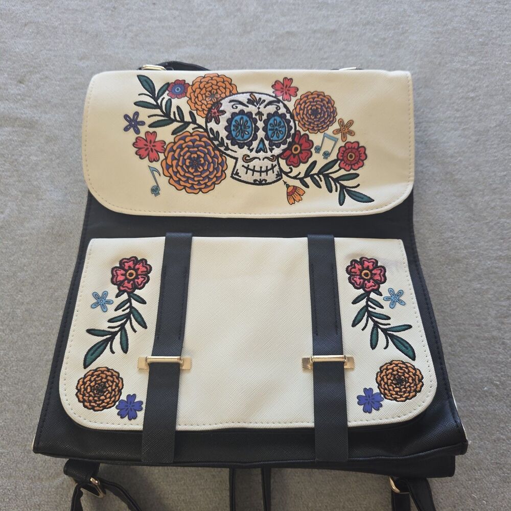 Disney Parks Coco Backpack Purse Embroidered Sugar Skull Marigold Faux Leather